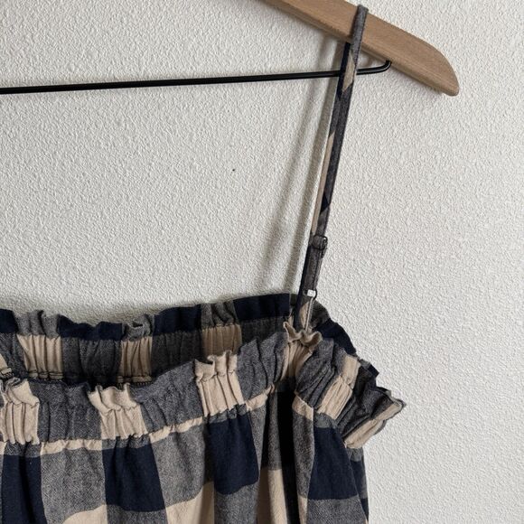 Grade & Gather Dress Womens Small Navy Buffalo Check Linen Beachy Boho Coastal - Picture 10 of 15